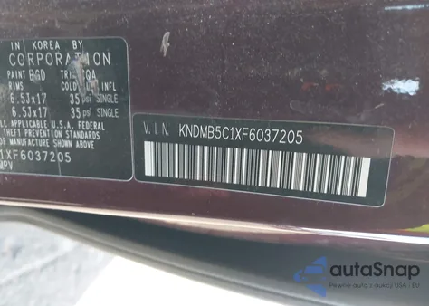 2015 Kia Sedona Lx из США, поврежденный, VIN KNDMB5C1XF6037205